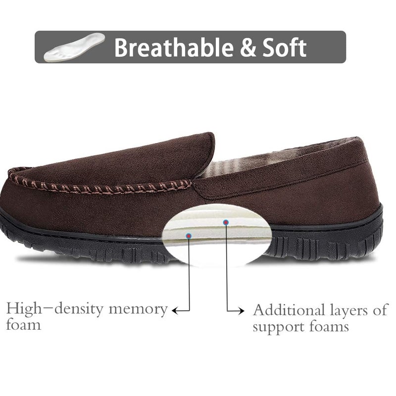 shoeslocker Men's Moccasin Slippers, Indoor Outdoor House Shoes with Memory Foam, Size 14 Brown - Image 3